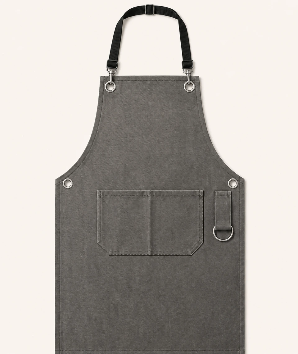 Apron Barista Custom Logo – Bahan Kanvas & Drill, Pilihan Tali Leather atau Webbing